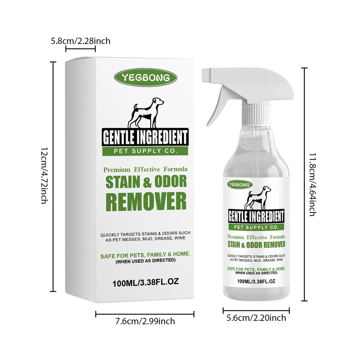 100ML Pet Stain Cleaner Spray Gentle Ingredient Dissolve Black Dirts Cleaning Stains Eliminate Bad Odors Soothing Discomfort Natural Daily Pet Cleaner
