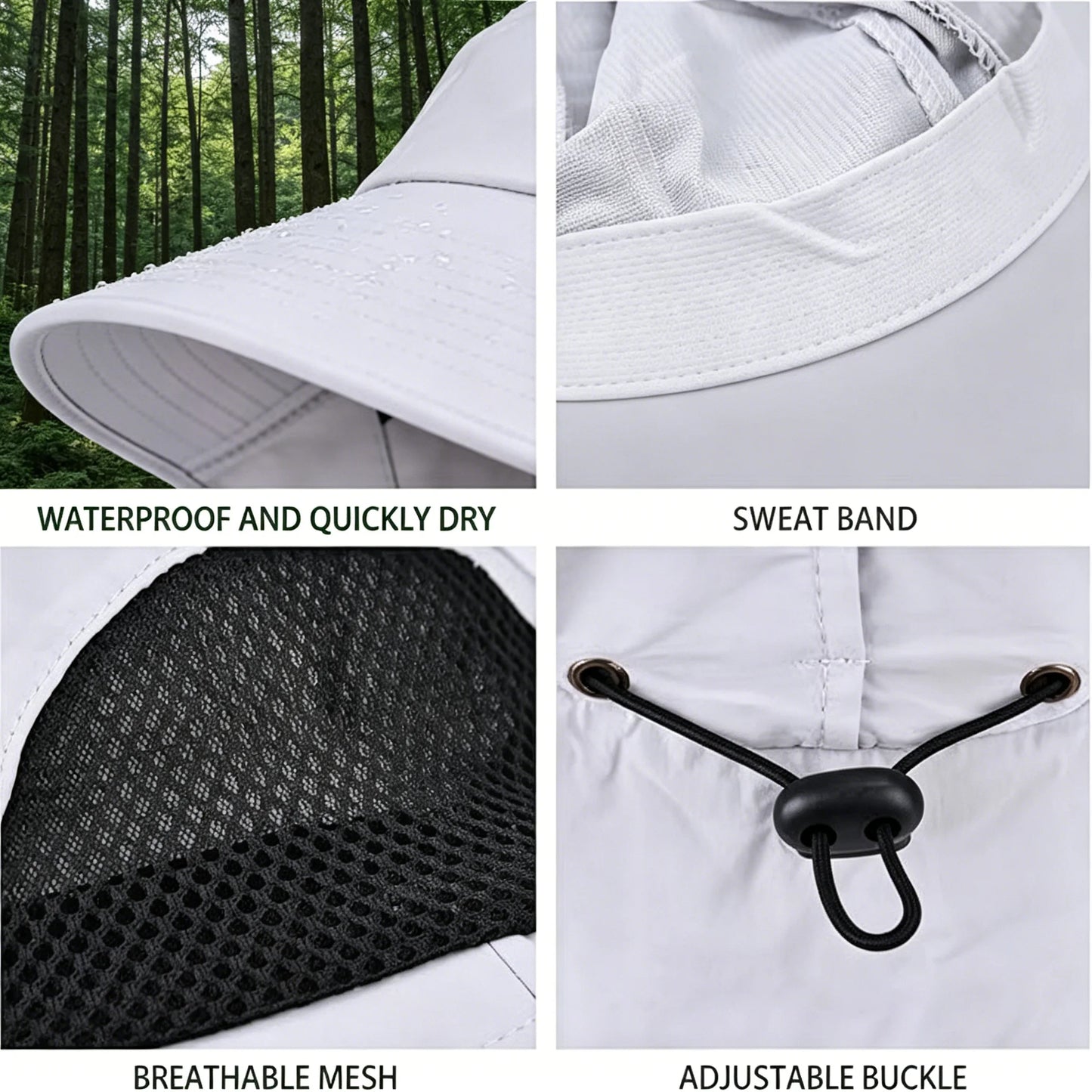 Grey Unisex Wide Brim Sun Hat With Neck Flap UPF 50+ UV Protective Lightweight Outdoor Cap For Fishing Hiking Beach Camping Gardening