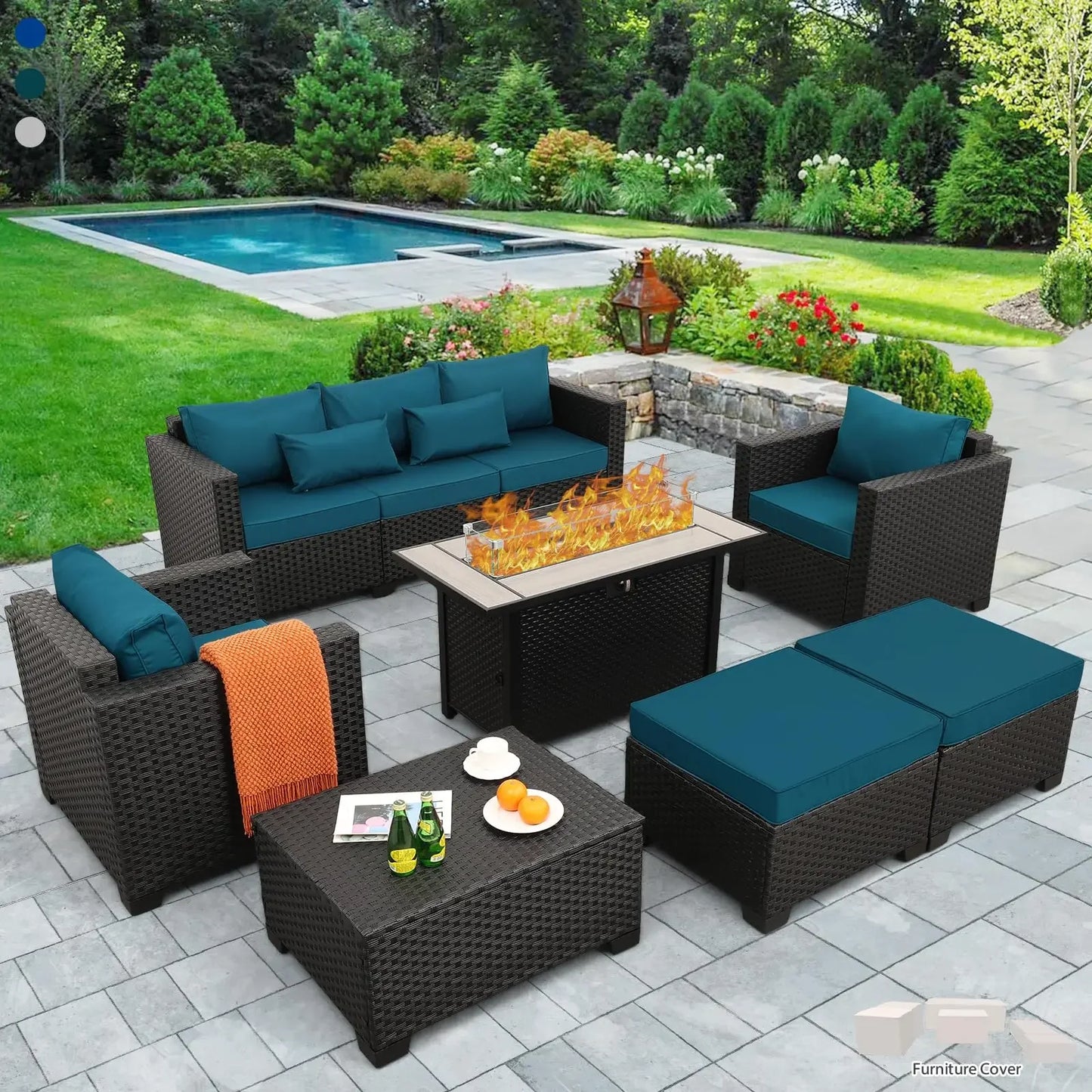 Outdoor Patio Furniture Propane Fire Pit Table Set 7 Piece