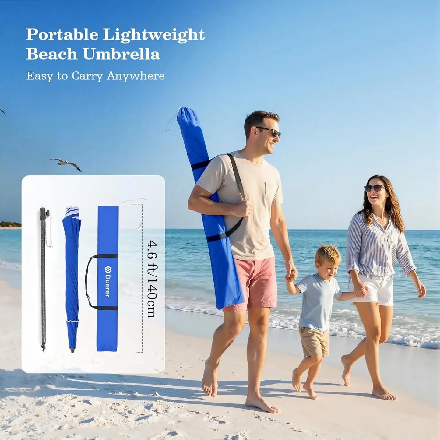 8.5FT Beach Umbrella with Sand Anchor – Heavy Duty Wind Resistant UPF 50+ Sun Shade, Portable with Tilt & Carry Bag for Beach, Sand, Garden, Patio, Pool (Navy Blue)