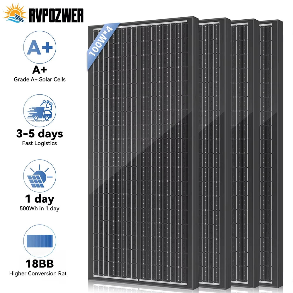 Rvpozwer 100W Monocrystalline Solar Panel High Efficiency IP68