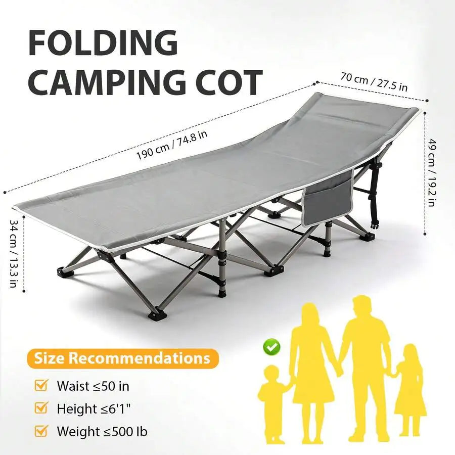 75 Inches Folding Camping Cot With Removable Cot Mattress For Adults Up To 500lbs, Portable Foldable Guest Bed, Durable Bed With