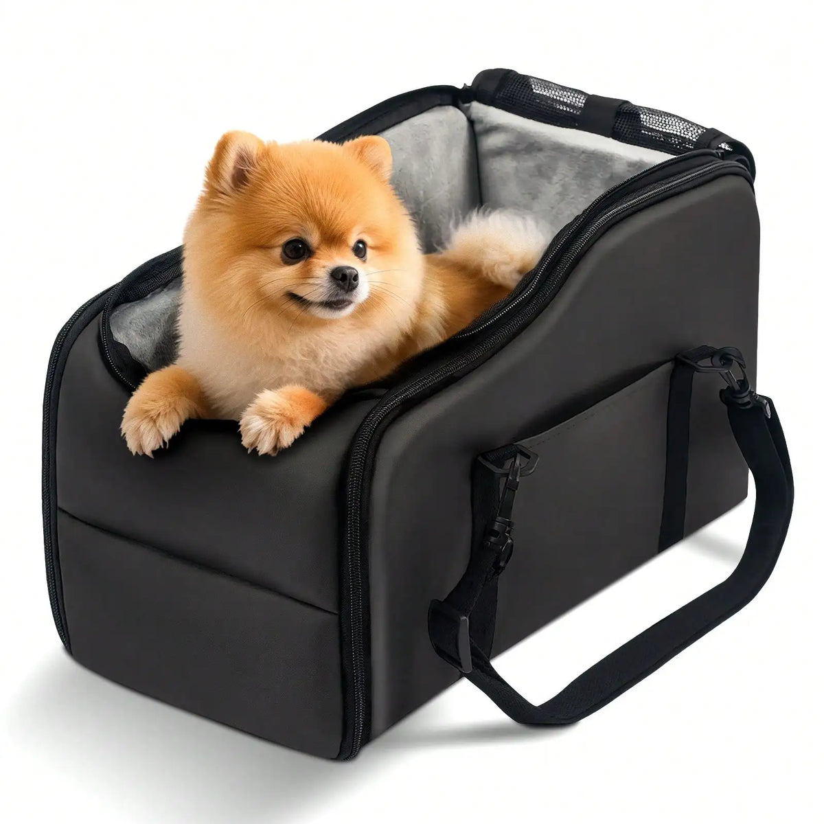 Dog Car Seat For Small Dogs Pet Booster Seat With Fixed Leash, Adjustable Straps, Storage Pocket Center Console Puppy Car Seat