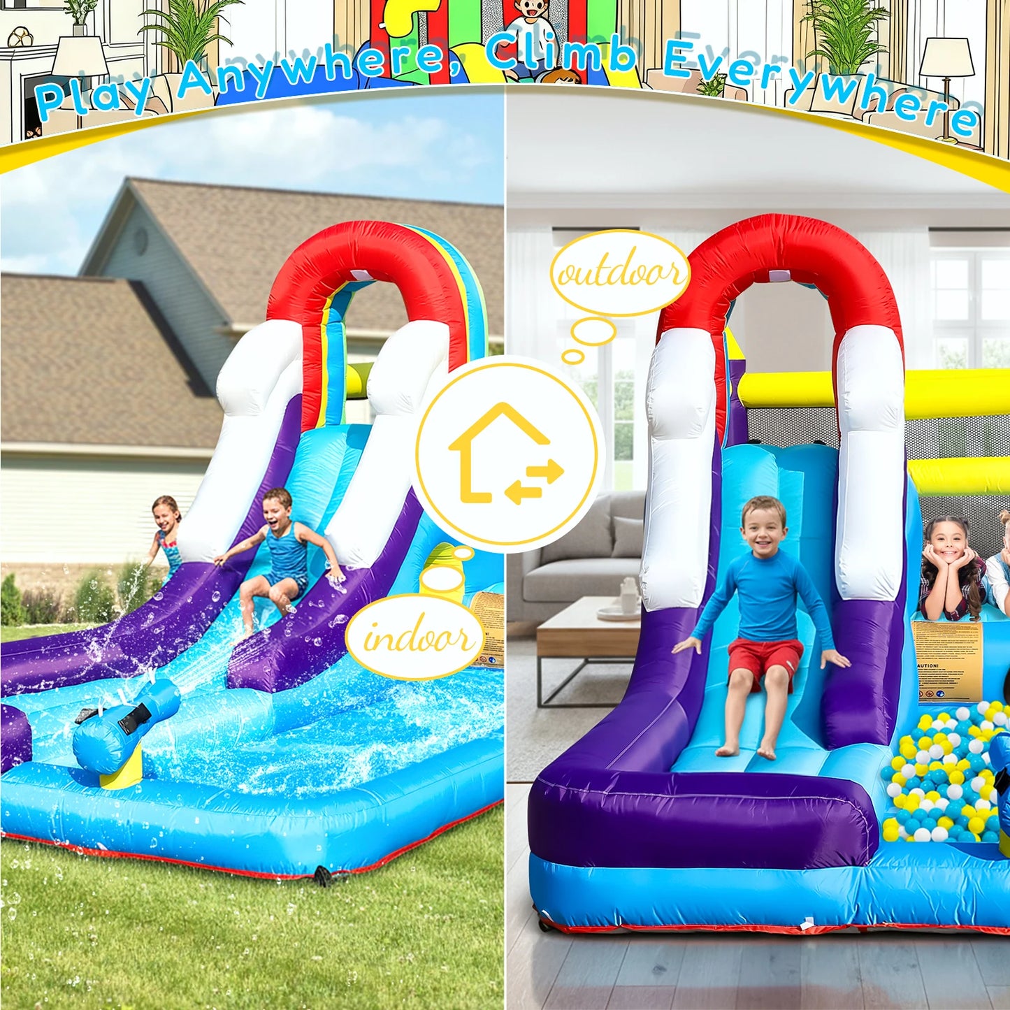 New Oxford cloth 16ft 4.9m Inflatable Water Slide Bounce House w/ Splash Pool & 480W Blower for Kids Party