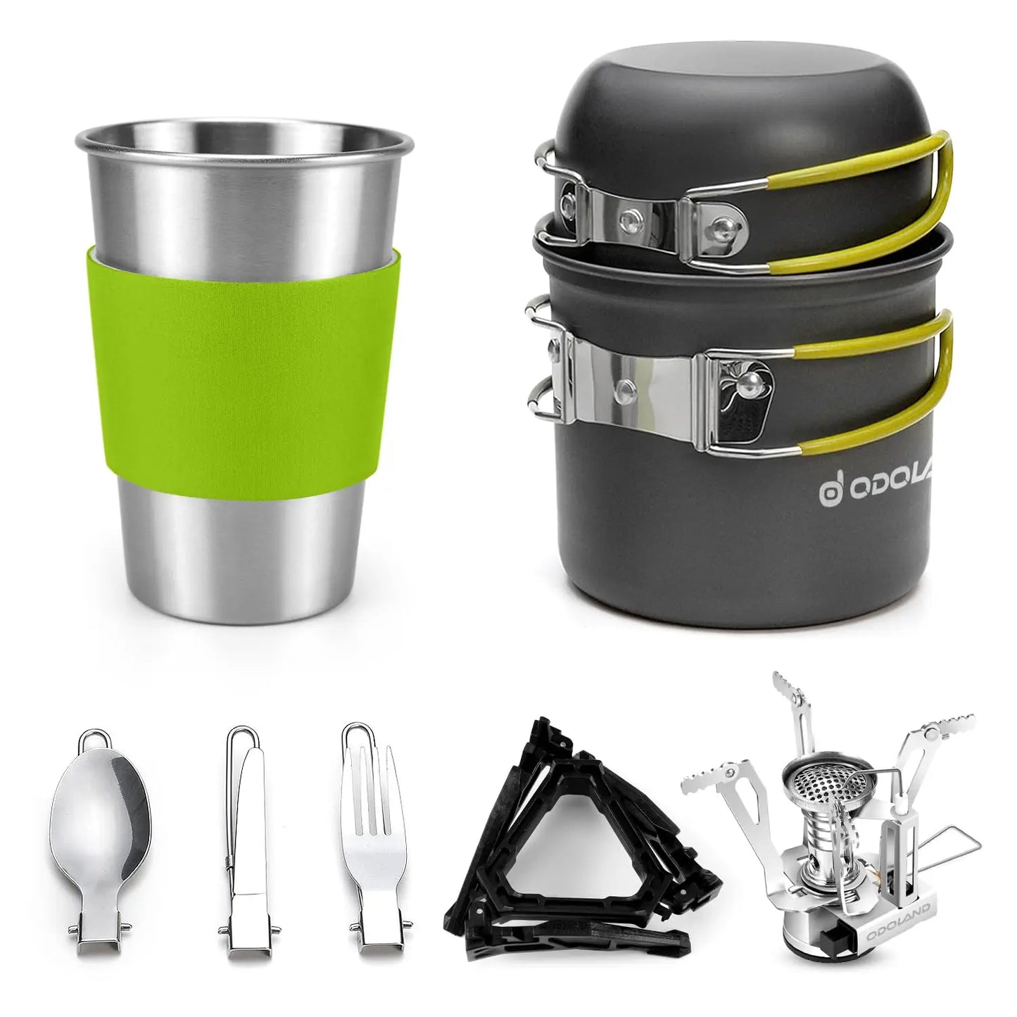 Camping Cookware Stove Carabiner Canister Stand Tripod Stainless Steel Cup Tank Bracket Fork Spoon Kit For Backpacking Outdoor Camping Hiking Picnic