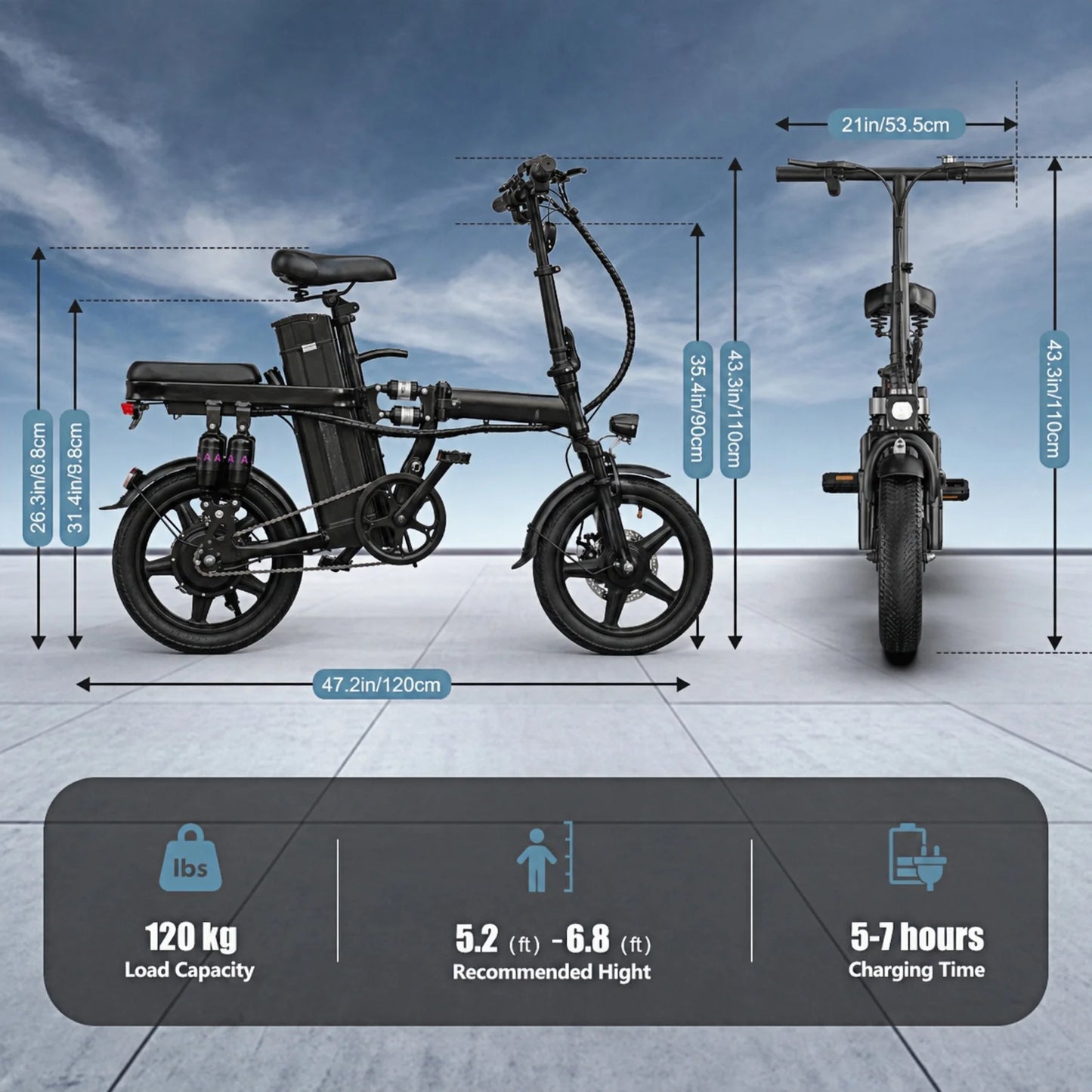 This Adult Folding Electric Bicycle Features a500-watt Motor, a 48-volt 15-amp-hour Battery, 14-inch Tires, and a Maximum Range