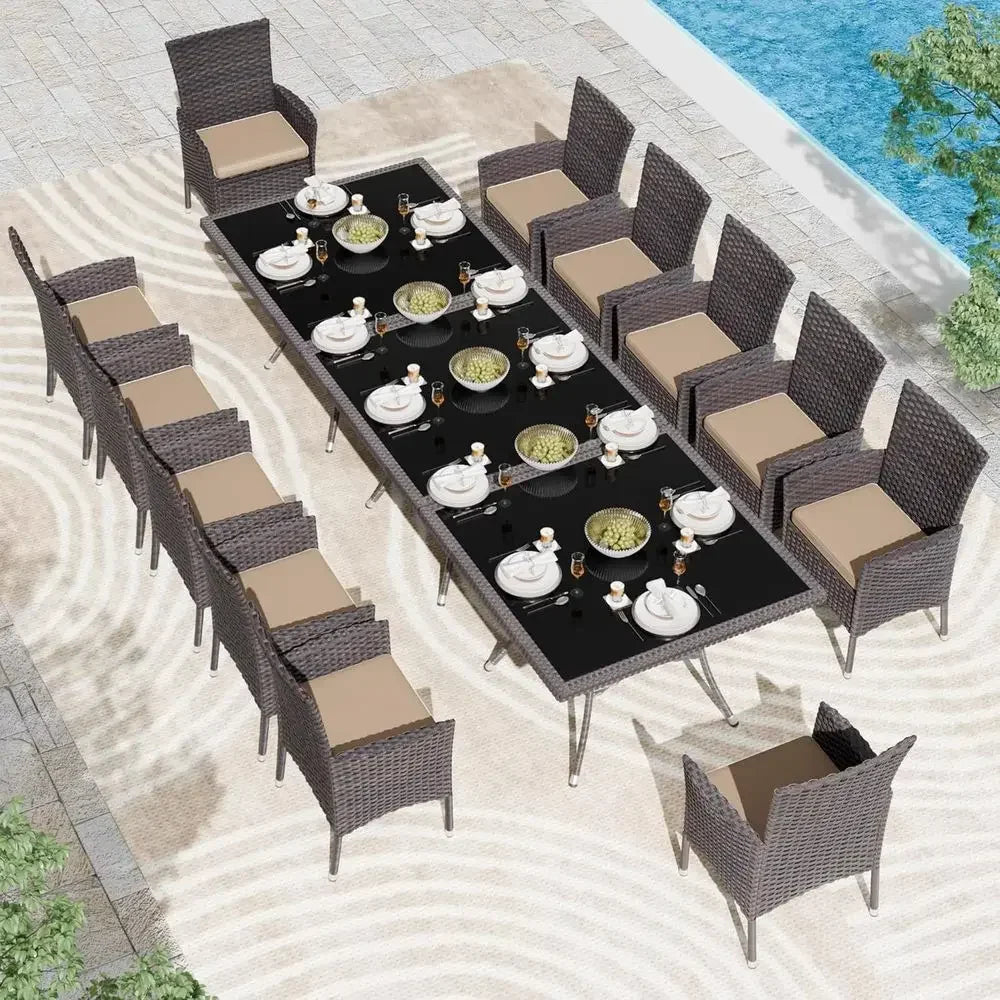 Outdoor Rattan Patio Dining Set With Glass Table And Chairs