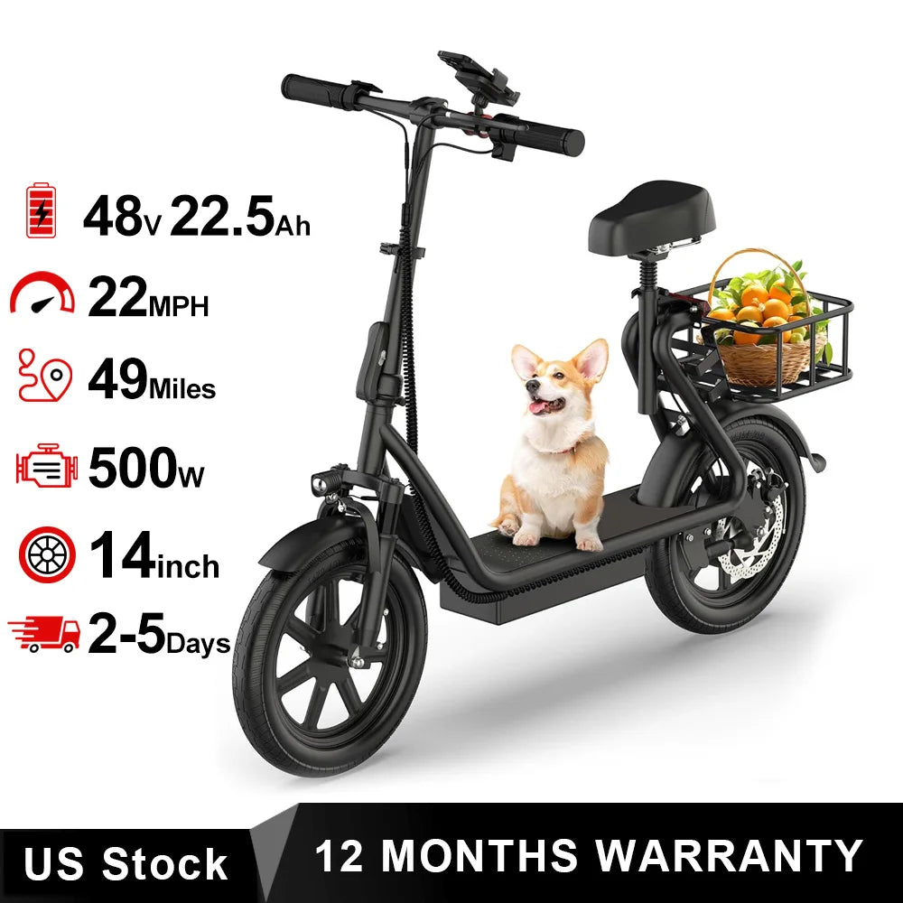 2026 New14inch Electric Bicycle 10.4AH Battery 28Miles Max Range 22MPH Max Speed Shock Absorption Foldable Adult Ebike