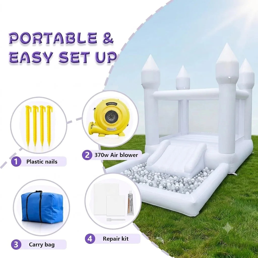 13x8x8FT White Inflatable Bounce House With Slide and Ball Pit for Kids