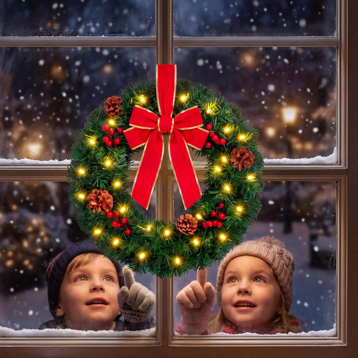 Joyfy Artificial Christmas Wreaths Featuring Bow And Warm Illumination