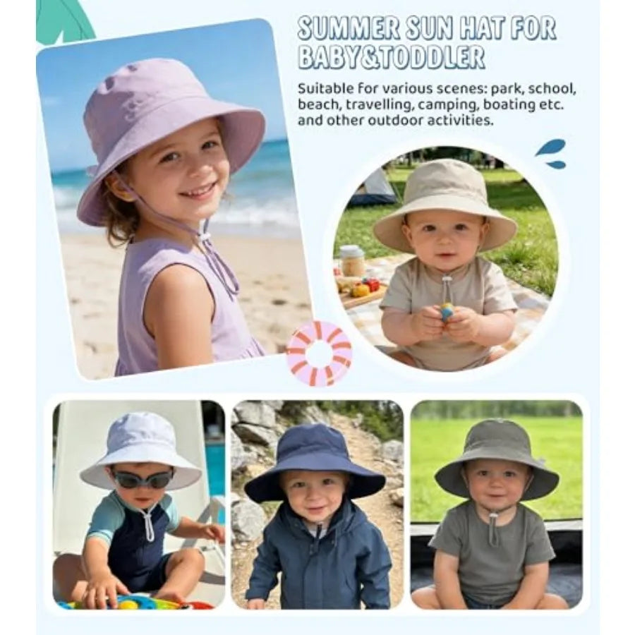 American Trends Baby Sun Hats for Boys Girls UPF 50+ Sun Protection Wide Brim Adjustable Summer Beach Bucket Hat
