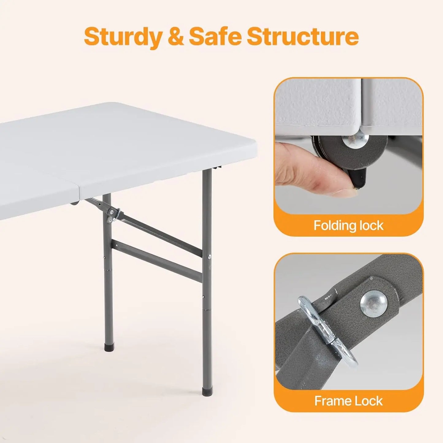 4 FT Foldable Table Easy to Fold and Store, Folding Picnic Table for Picnic Camping Kitchen Dining Party Outdoor Indoor with Car