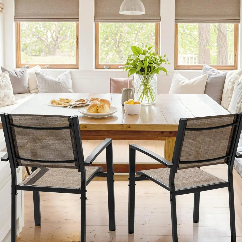 6-Piece Stackable Outdoor Dining Chair Set, Beige, Suitable for Patio, Deck, Poolside