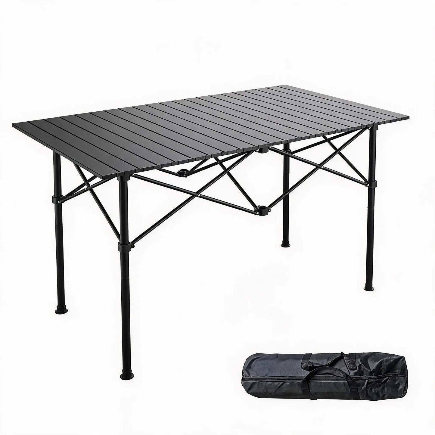 47x28x30in Folding Camping Table, Portable Aluminum Roll Up Table With Carry Bag, 110lb Outdoor Picnic BBQ Patio Table For Beach Backyard