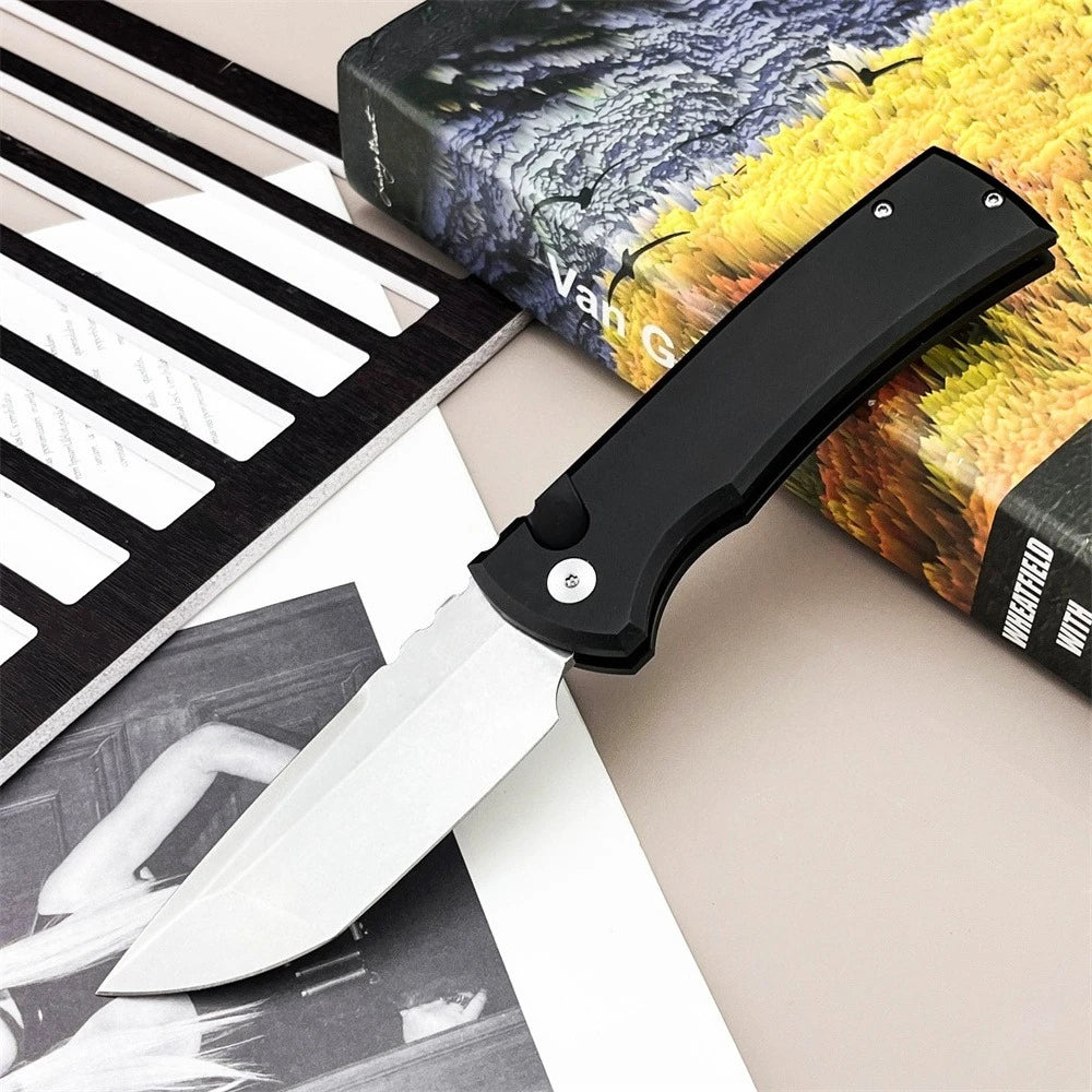 Luxury Folding Knife with Engraved T6 Aluminum Handle 4 Colors Available Mirror Polished Wide Utility D2 Blade, Smooth One-hand Side Opening Lock Pocket Clip for Daily EDC Great Protable Knife for Camping Hiking, Collection a