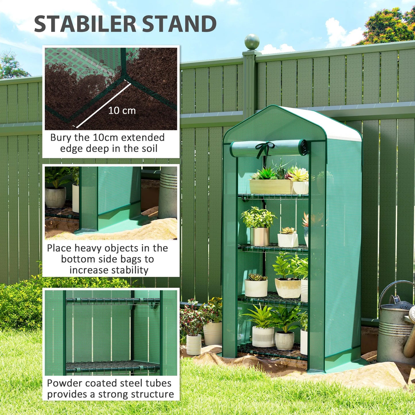 4 Tier Mini Greenhouse w/ Screen Roof, Reinforced PE Cover, Green