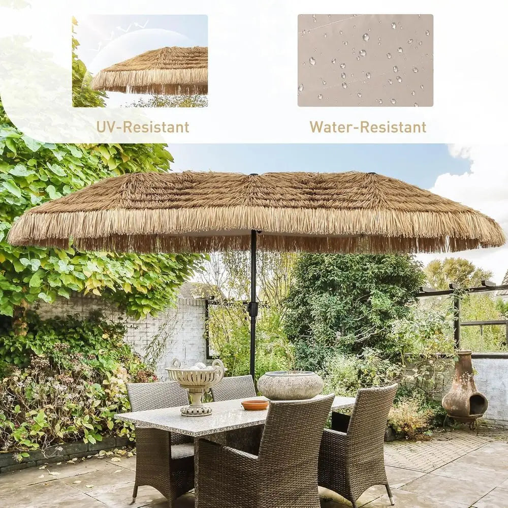 Crank-Lift Tiki Umbrella for Patio and Pool Bench, Water-Resistant