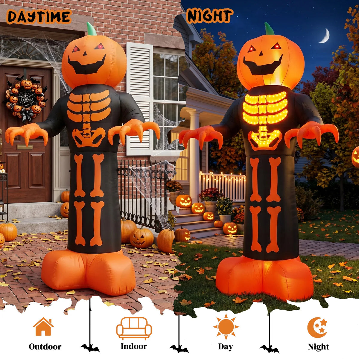 Inflatable Halloween Grim Reaper Decor With Skeleton Ribs And Pumpkin