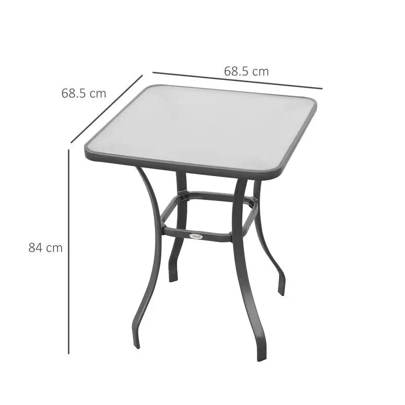 Garden table, bistro table, glass table, tempered glass + metal, black, L68.5 x W68.5 x H84 cm
