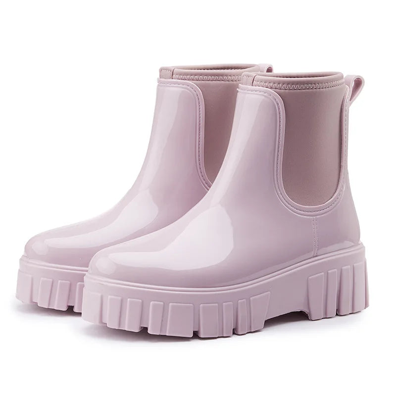 Women Waterproof PVC Rain Ankle Boots Anti Slip Thick Sole