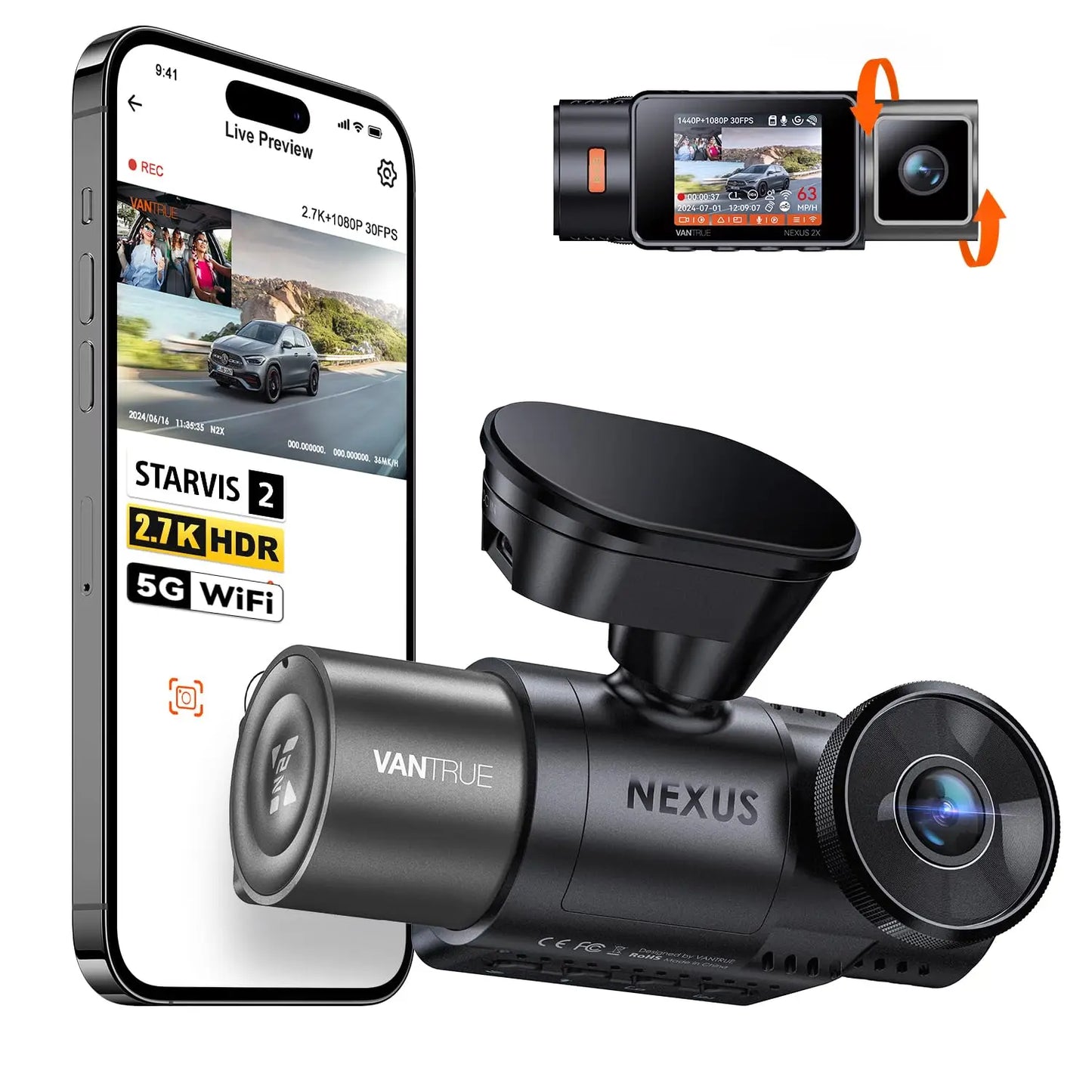 Vantrue N2X 2.7K HDR Dashboard Camera Dual 5G WiFi GPS
