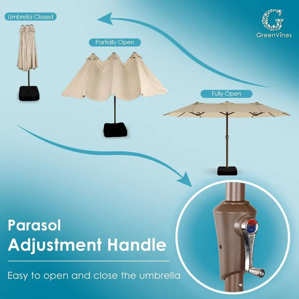Double-Sided Patio Umbrella with Fiberglass Ribs, Crank Handle, Heavy Duty for Outdoor, Pool, Garden, Deck, Backyard, Beach - Ta