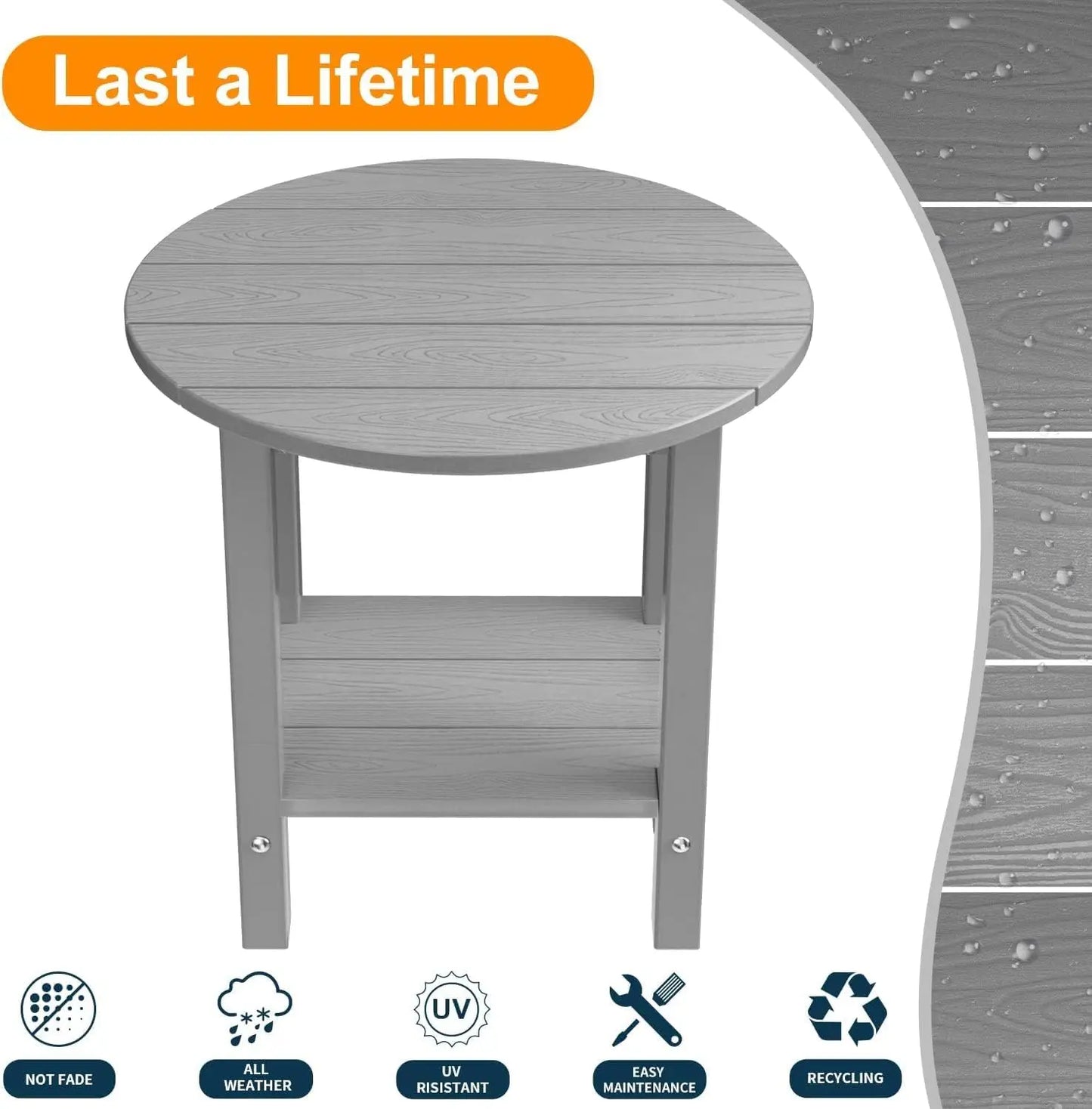 Round Outdoor Side Table Adirondack Table Two Pack Chairside End Tables With Storage Shelf Two Tier Plastic Patio Side Table Weather Resistant For Balcony Backyard Lawn Grey