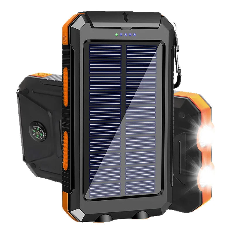 Rugged Solar Power Bank Waterproof Outdoor Charger With Dual LEDs