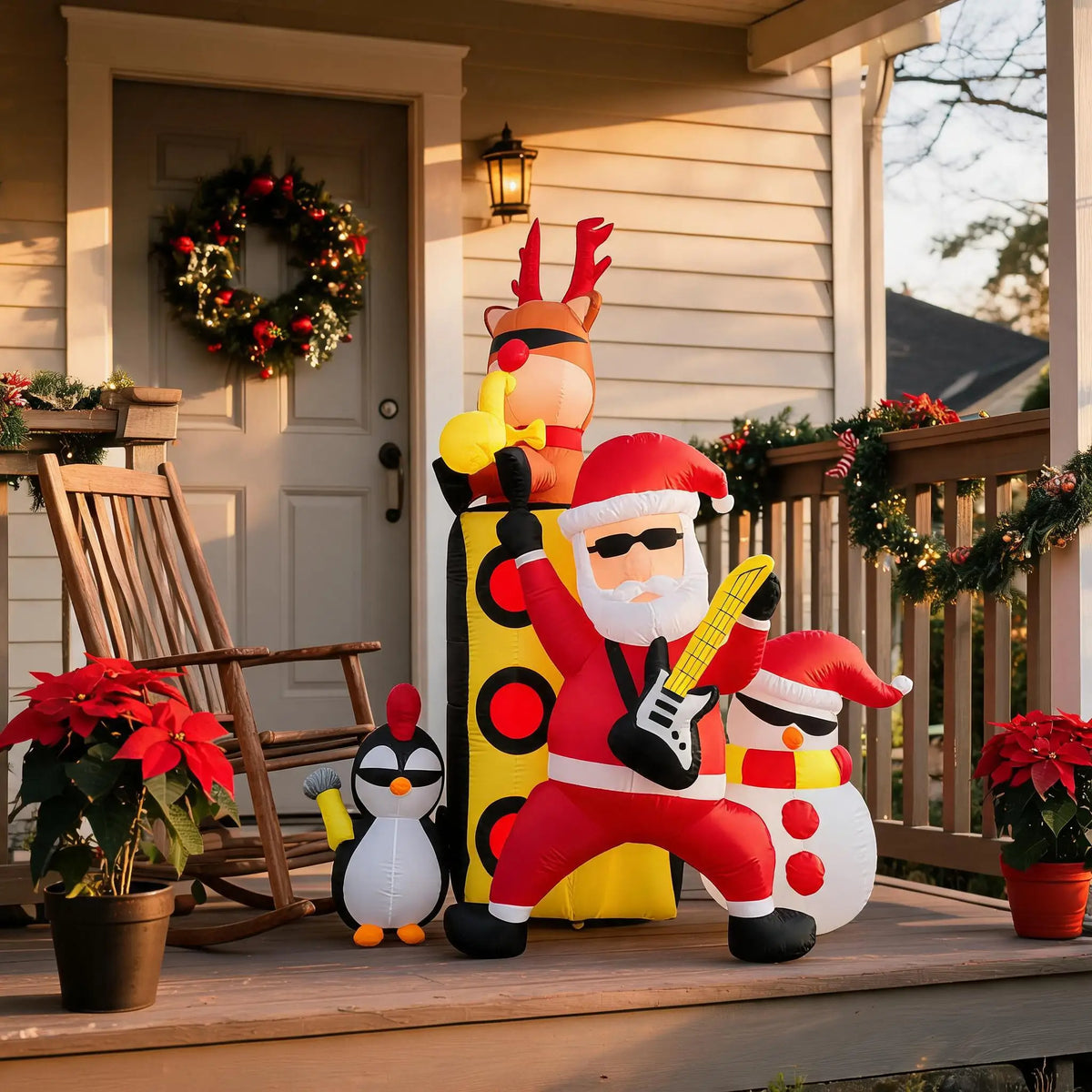 Christmas Inflatable Santa Musical Band Outdoor Garden Yard