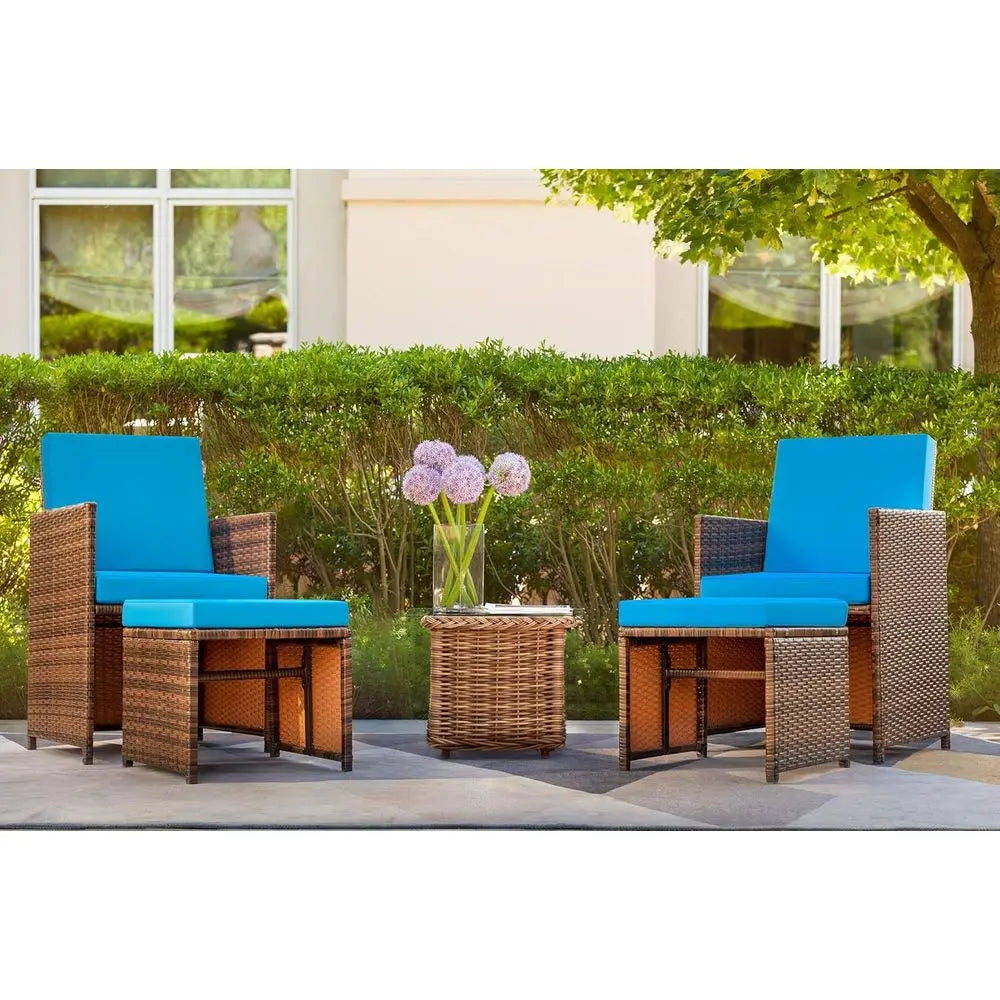 4 Piece Patio Wicker Furniture Set With Cushioned Chairs And Ottomans