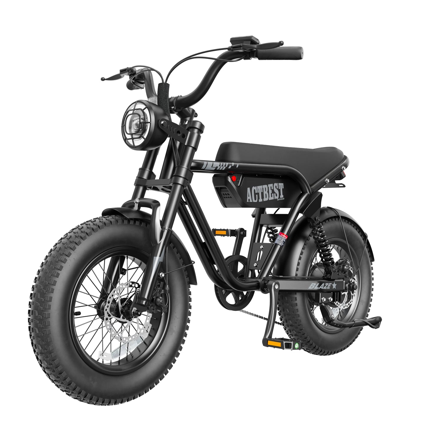 ActBest Blaze Plus Electric Bike, 16" Fat Tires Electric Mountain Bike, 1500W Peak Motor 48V 15.6Ah, 30 MPH 75Mi Range Off-Road Ebike with Full Suspension