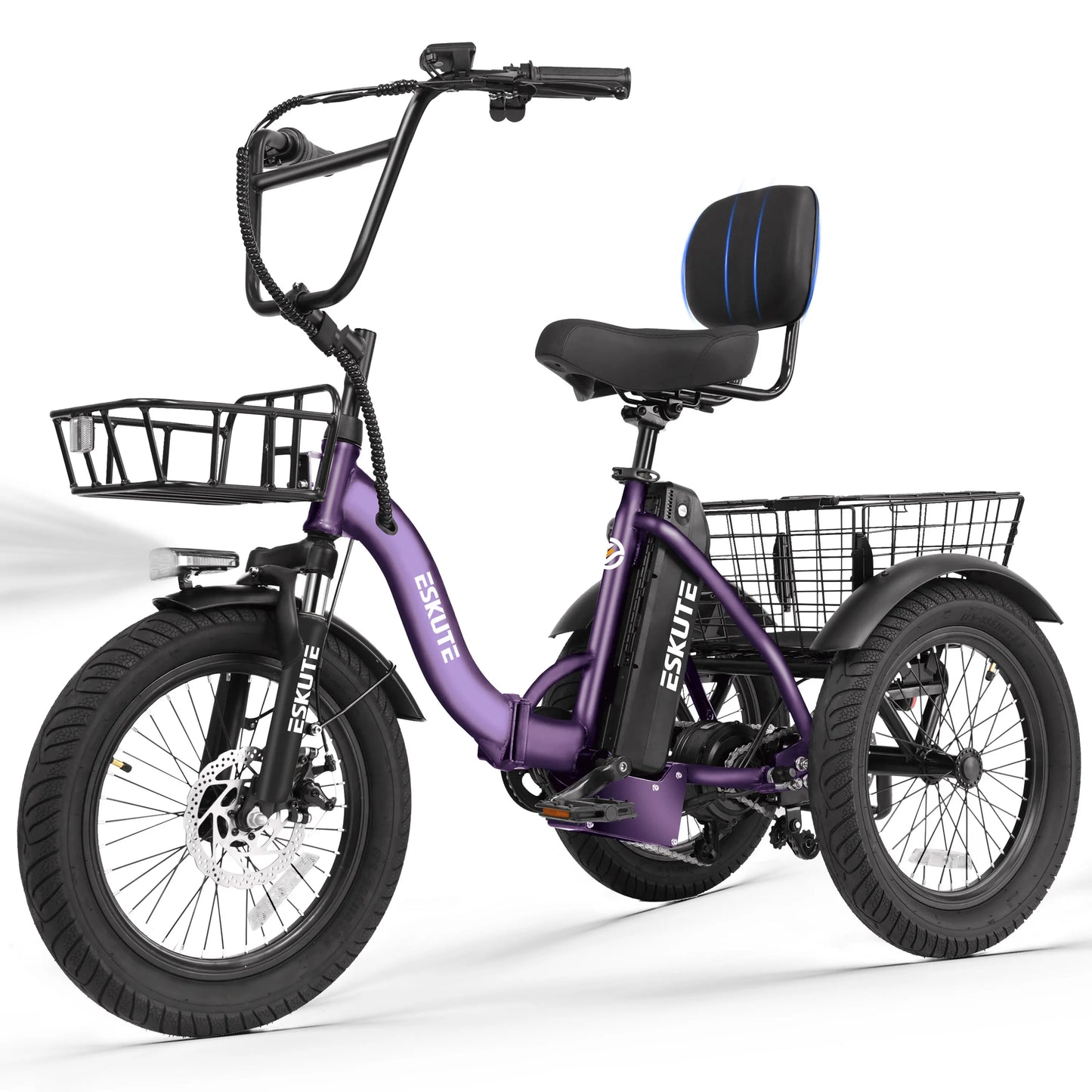 ESKUTE T300 E Trike Electric Bike, Peak 1200W Brushless Motor Folding Trike 18X3.0 Fat Tire Ebike, 624Wh Removable Battery, Step-Thru 3 Wheel Electric Bicycle, Up to 65 Miles, 18MPH+ Tricycle for Adults