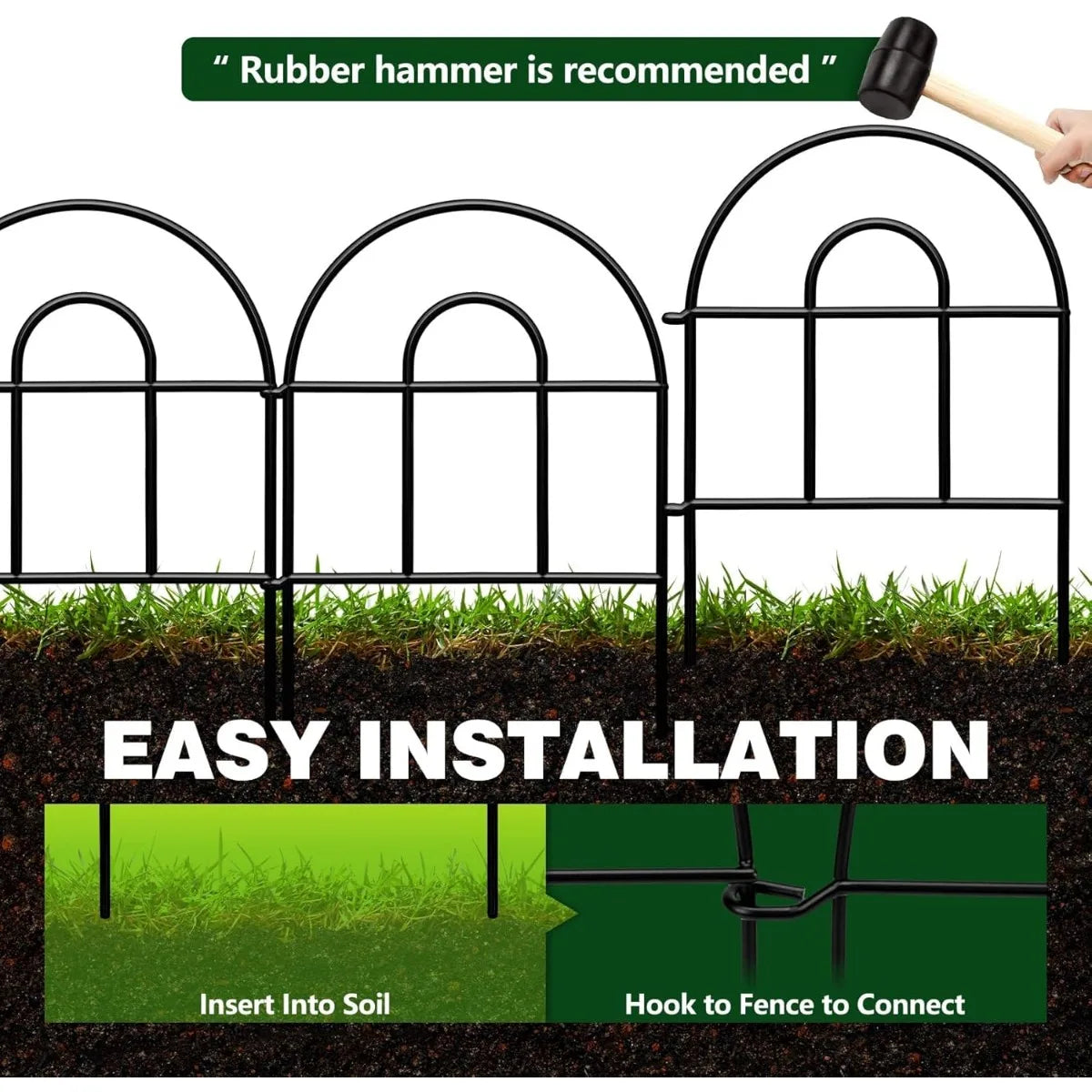 Decorative 22ft x 17in Black Metal Garden Fence 20 Panels Classic Style Animal Barrier Border