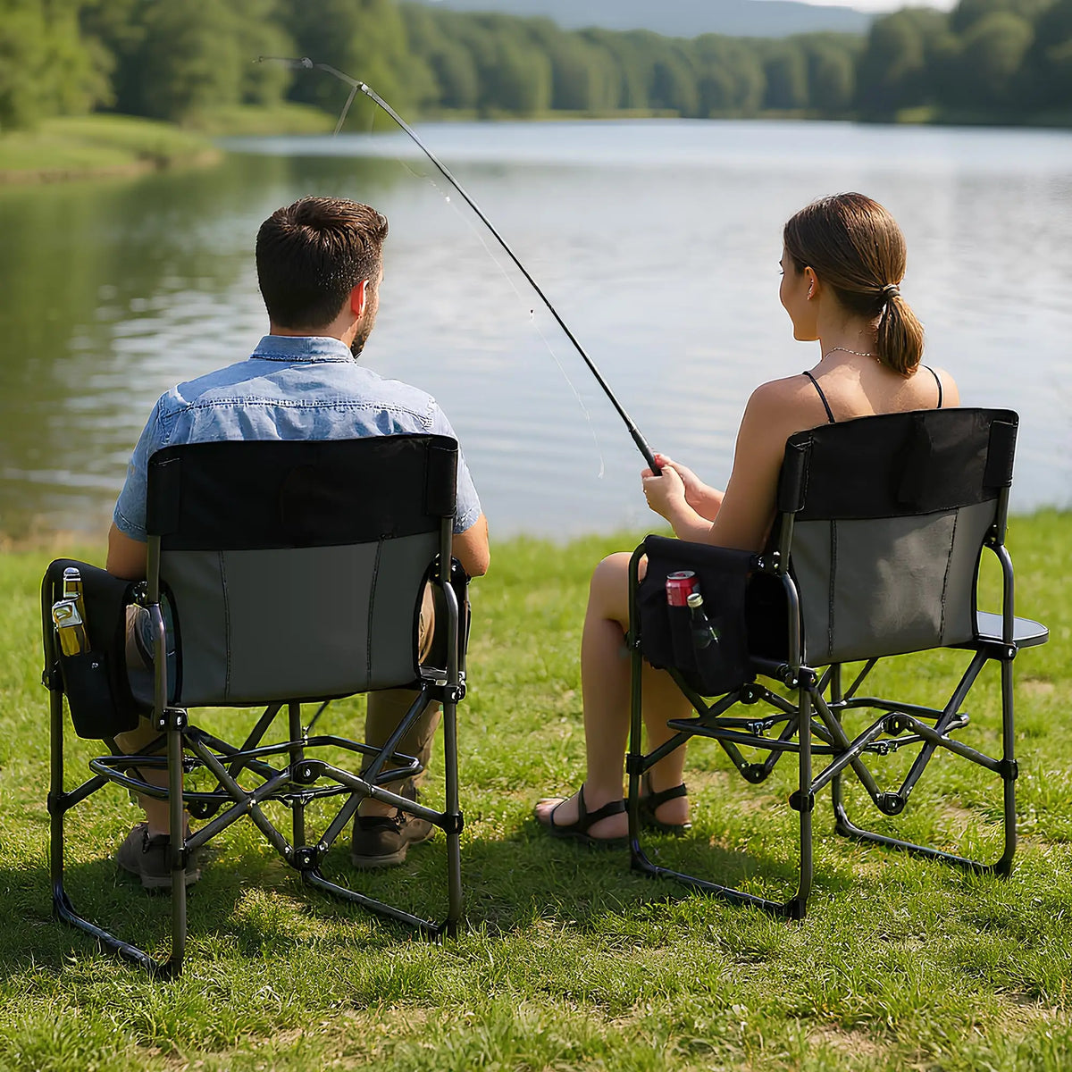 Heavy Duty Folding Director Camping Chair With Side Table