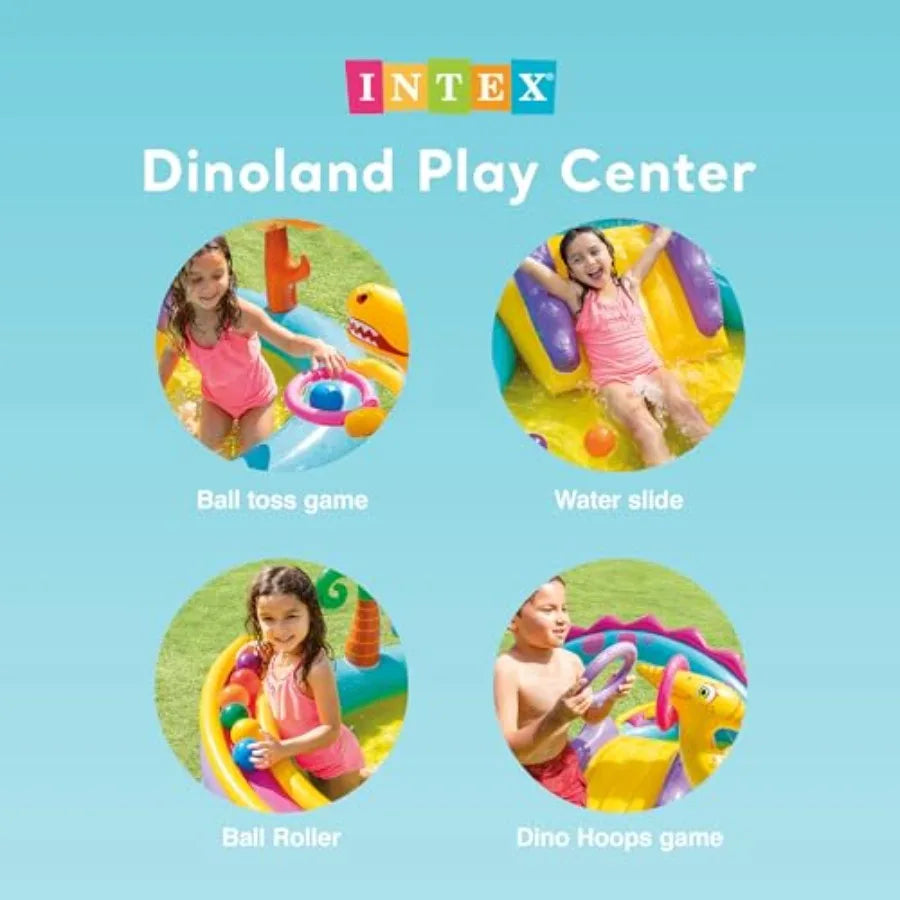 Dinoland Backyard Iatable Toddler Pool and Ocean Iatable Pool Play Center with Iatable Pool Slide and Water Sprayers, Multicolo