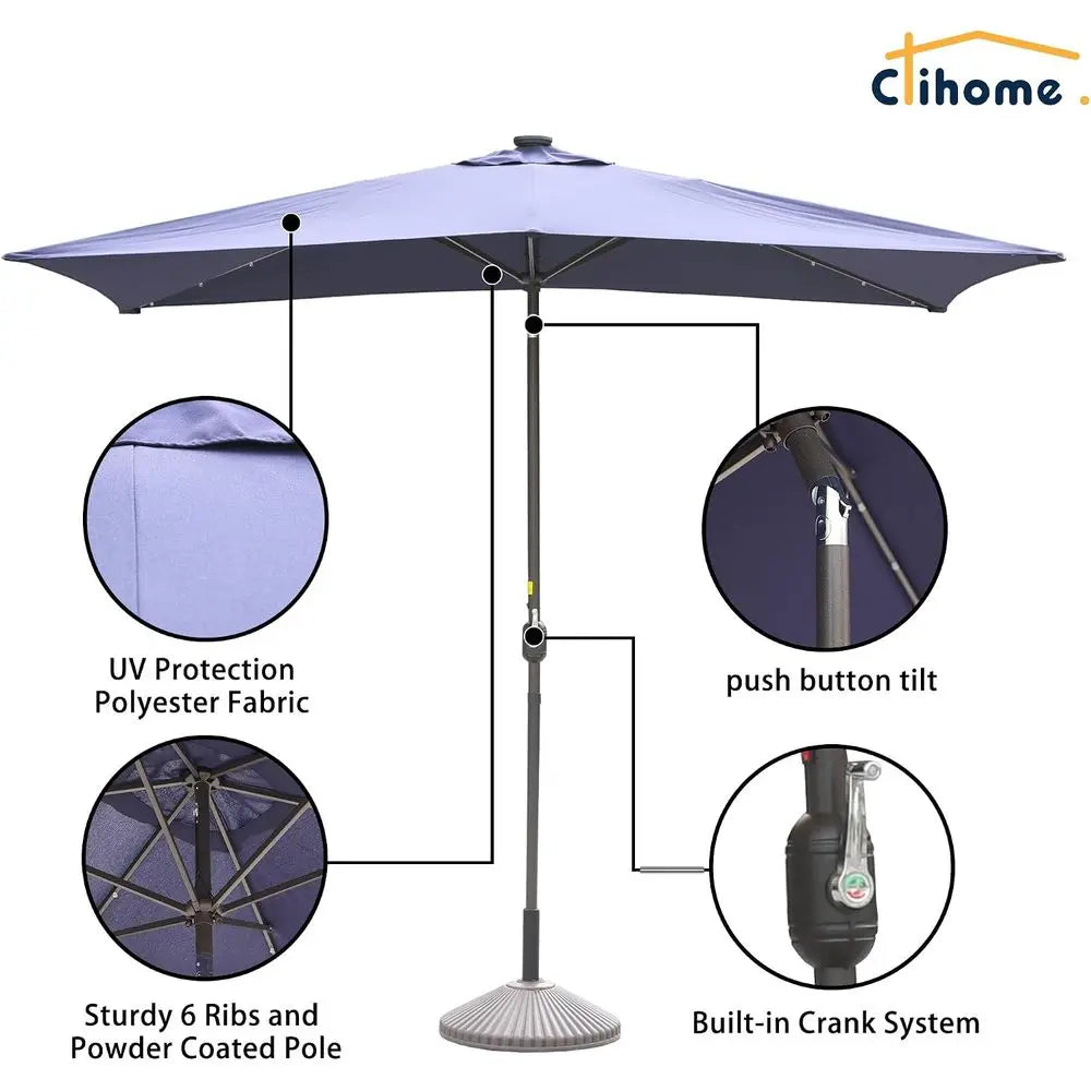 10'x6'5 LED Lighted Outdoor Patio Umbrella with Push Button Tilt and Crank, Ideal for Market, Backyard, Garden, Deck, and Pool