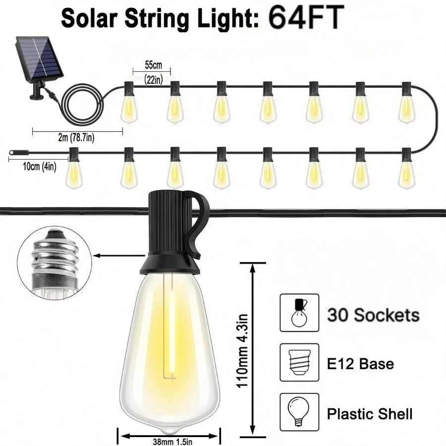 Solar String Lights LED Shatterproof Waterproof Outdoor Garden Patio Decor