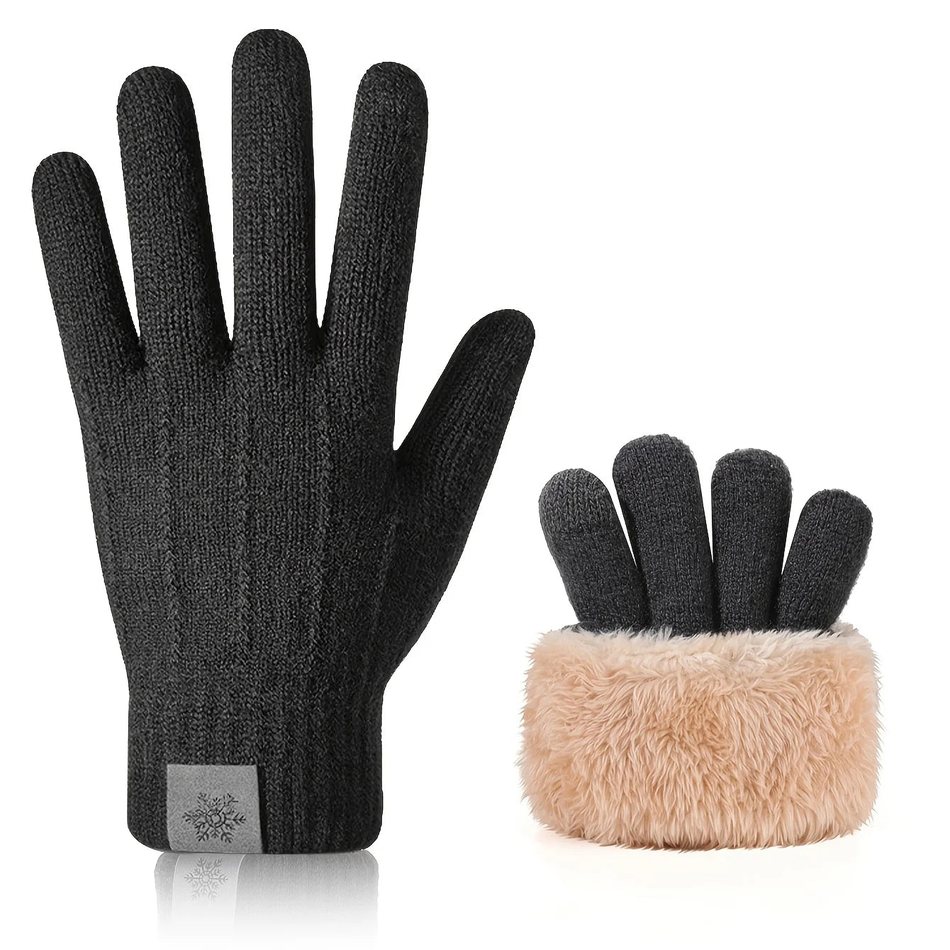 Winter Warm Gloves Men's and Women's Touchscreen Double Layer Velvet Thickened Windproof and Cold Proof Cycling Knitted Gloves