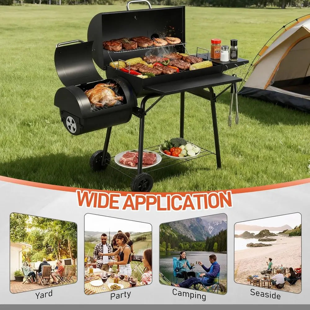Outdoor Charcoal Smoker Grill Combo With Built In Ignition Mesh