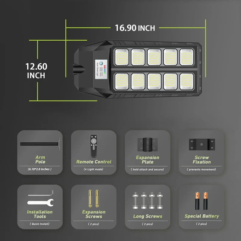 2 Pack Solar Street Light Outdoor, 4000W LED Solar Powered Flood Light with Remote Control, Motion Sensor Dusk to Dawn Security Lighting, IP66 Waterproof for Yard Driveway Garden Deck Garage