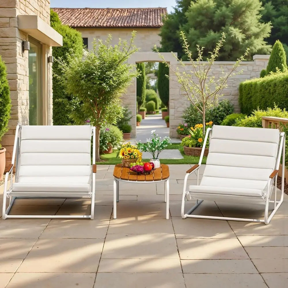 Outdoor Patio 3-Piece Set With Weather-Resistant Chaise Lounges And Table