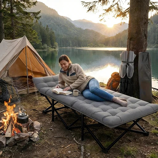 Heavy Duty Folding Camping Cot with Detachable Mattress - Portable Adult Sleeping Bed for Office Napping, Outdoor Camping & Home Use