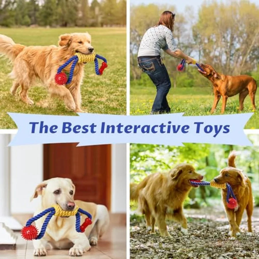 Interactive Dog Rope Toys Tug of War, Tough Dog Toys for Large, Medium and Small Dogs, 100% Cotton Chew Toys for Boredom, Pull