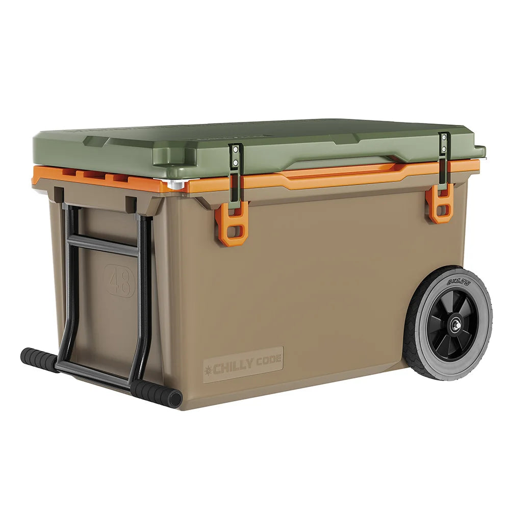 ChillyCode Khaki Grey Ultra Light Hard Cooler, 48QT Refrigerator 7-Day Cooling Leak Proof and Heavy-duty With All Terrain Wheels Suitable For Camping Beach Fishing Boat and Outdoor