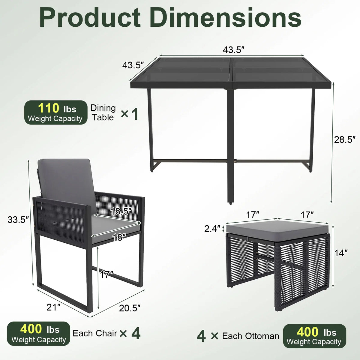 LIFEZEAL 9 Piece Patio Dining Set With Tempered Glass Tabletop