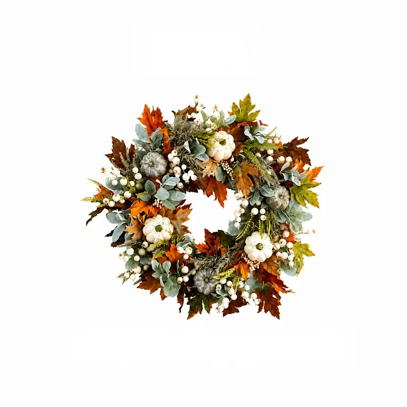 Artificial Peony Pumpkin Wreath With Leaves And Berries For Fall