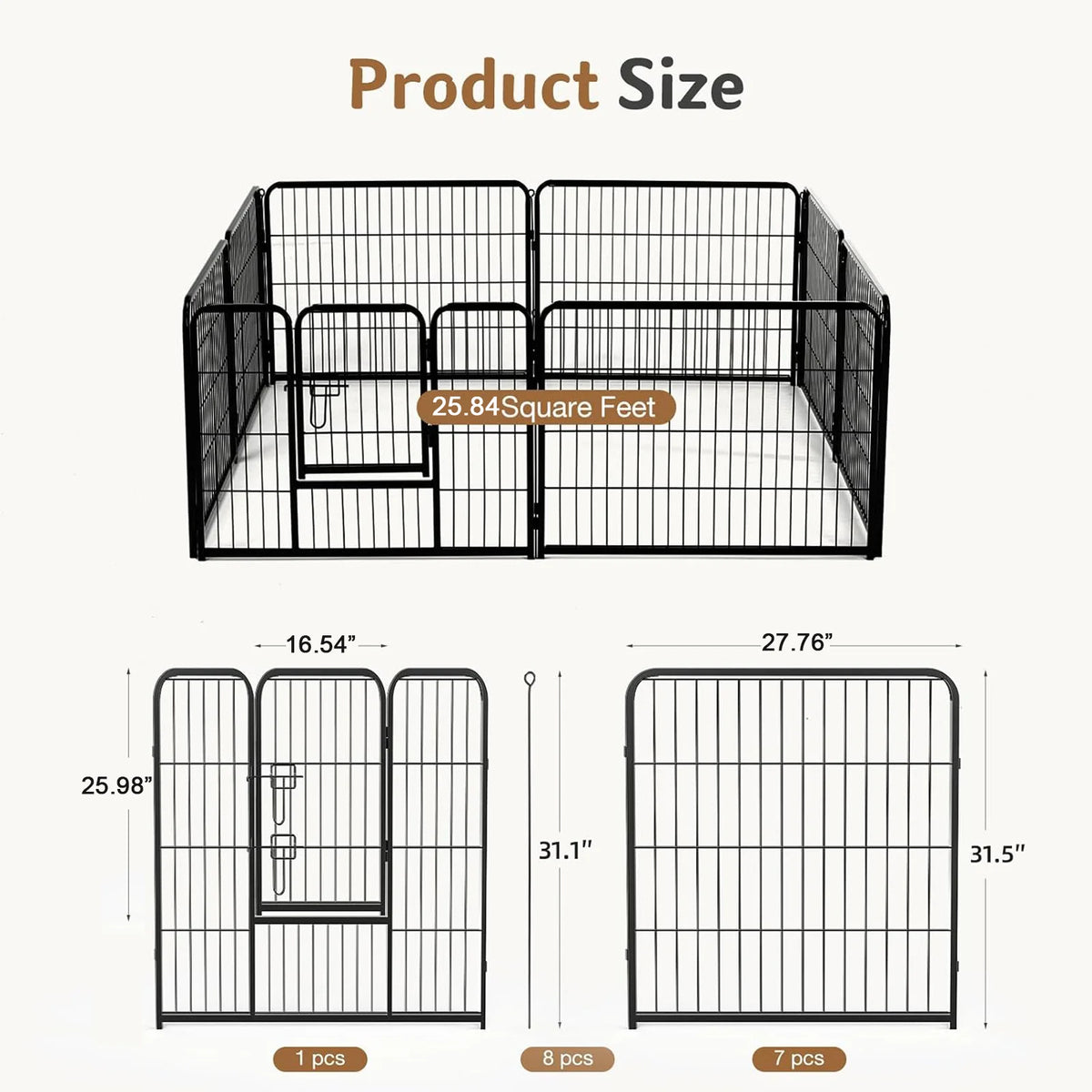 JHK Metal Dog Playpen Foldable Pet Exercise Fence For Yard