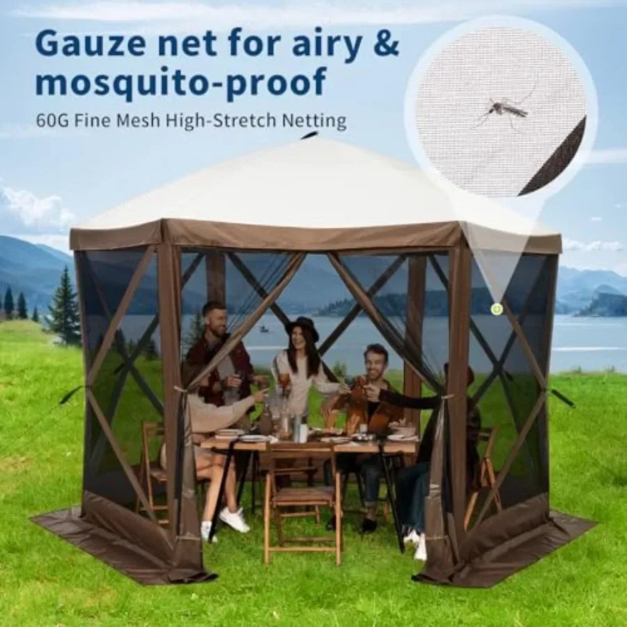 6-Sided Pop Up Gazebo Tent Waterproof UV Protection Sn Portable Shelter with Carry Bag Stakes for Outdoor Camping Backyard Pa