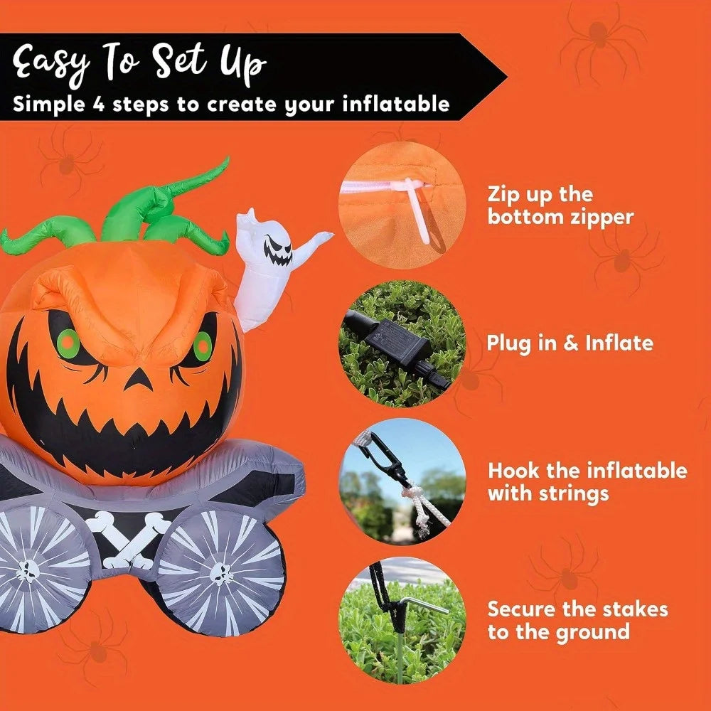 Halloween Inflatable Pumpkin Carriage With LED Lights for Yard Decor