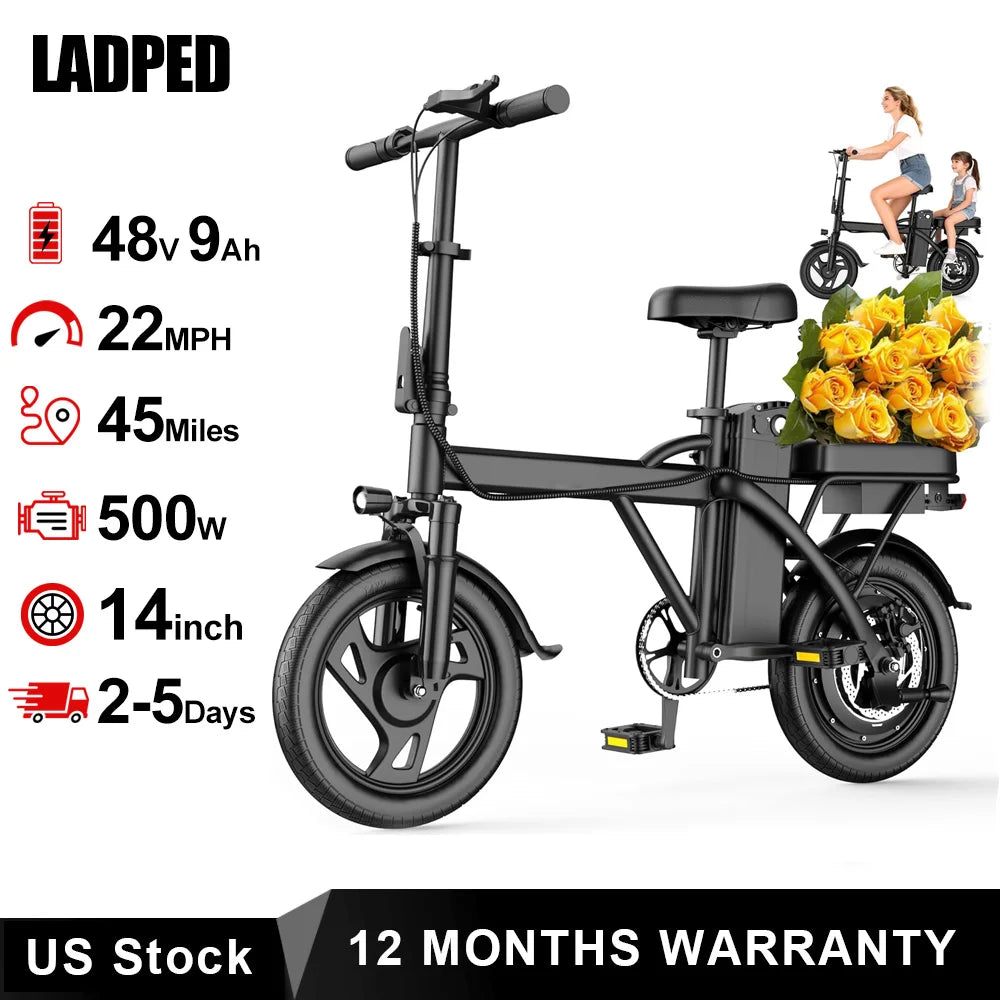 Ladped Compact Dual Seat Foldable Adult Electric Bike